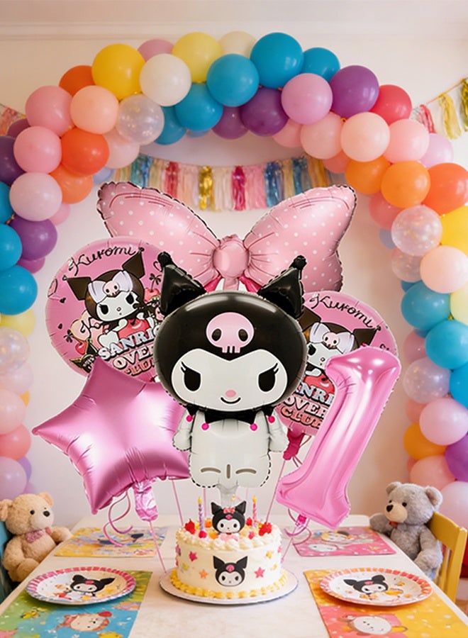kuromi Birthday balloon set, including 5 Kuromi-themed balloons, and one pink number 1 balloon - Image 3